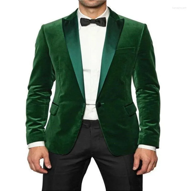 Mäns kostymer grön sammet rökning män 2024 smal fit bröllop brudgummen smoking 2 stycken middag jacka med svarta byxor manlig modedräkt