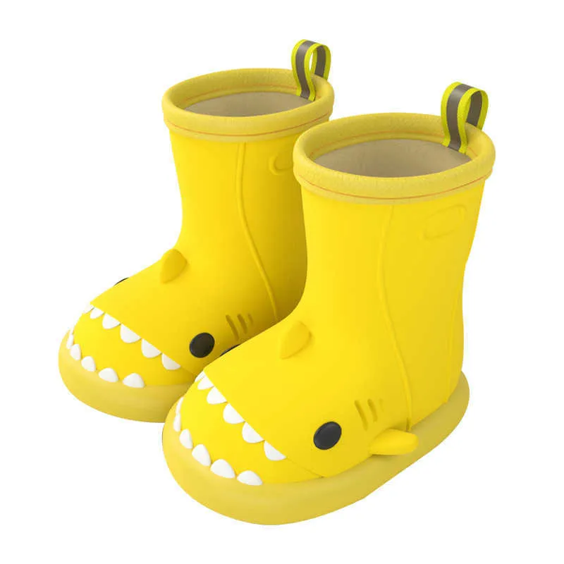 HBP Botas de chuva infantis sem marca, sapatos de chuva com desenho de tubarão para crianças pequenas, meninos e meninas, sola macia e antiderrapante