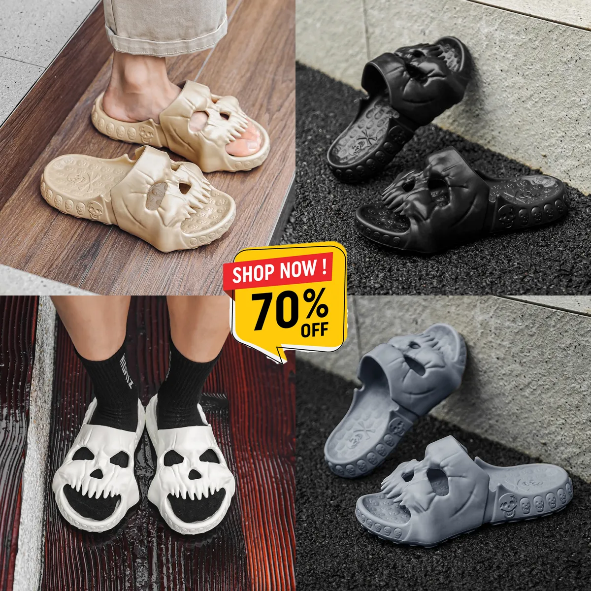 Zomerslippers voor heren en dames Effen kleur Schedelkop Sandalen met platte hak van Bosleyd Designer Hoge kwaliteit modeslippers Waterdichte strandsportslippers GAI