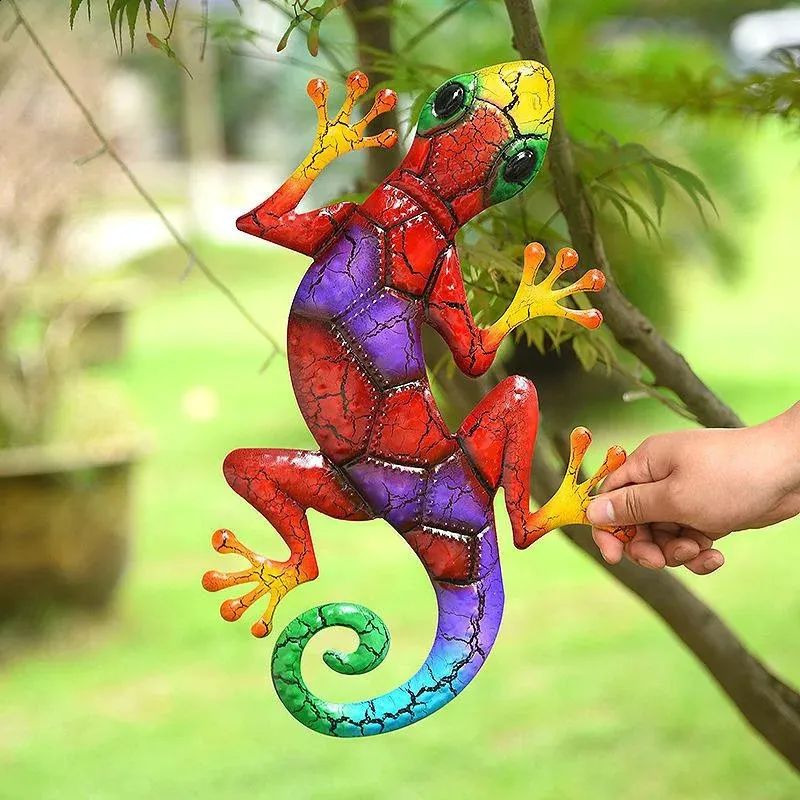 Metal gecko quintal decoração de jardim para estátuas ao ar livre homegarden decoração de parede acessórios em miniatura escultura lagarto ornamentos 240312