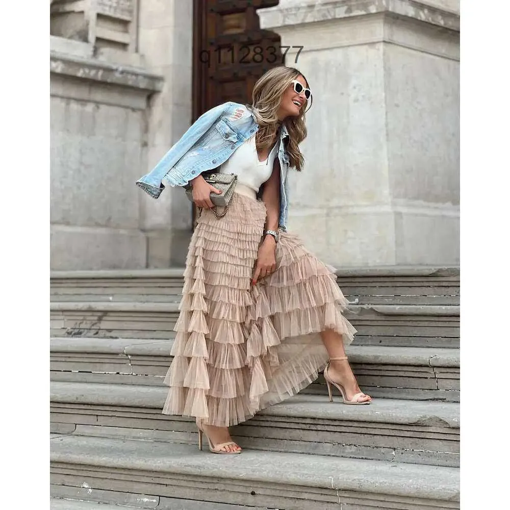 2023 Summer Fashion Mesh Cake Skirt Women A-Line Gauze Long Skirt Dress 935{1F4E