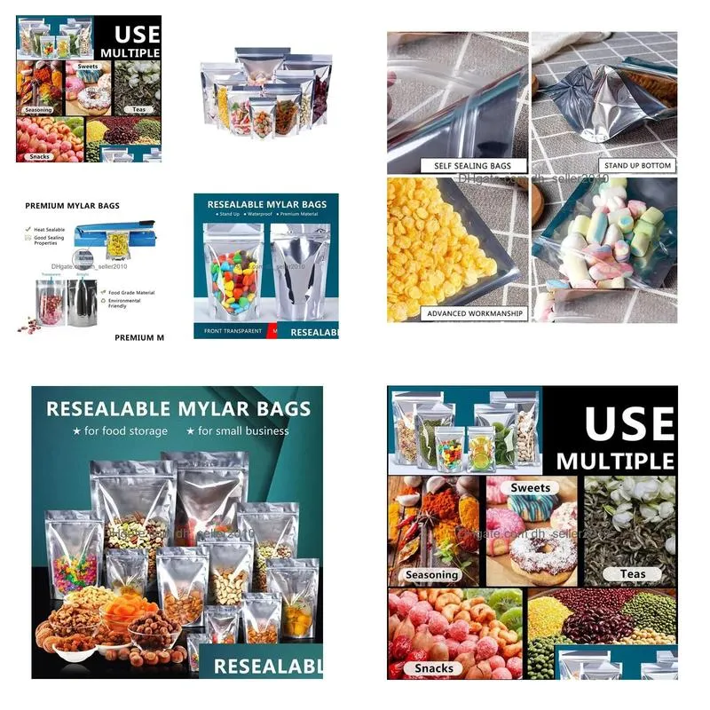 Sacs d'emballage en gros en plastique transparent pour le stockage des aliments sac Mylar transparent refermable pochettes debout grande preuve d'odeur petite goutte de Dhcr3