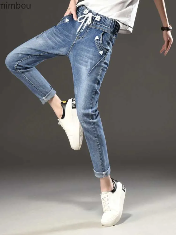 Damesjeans damesjeans meisjesmode broek zwarte jeans elastische tailleband vrouw volledige losse denim broek vriendjes goedkope groothandelC24318