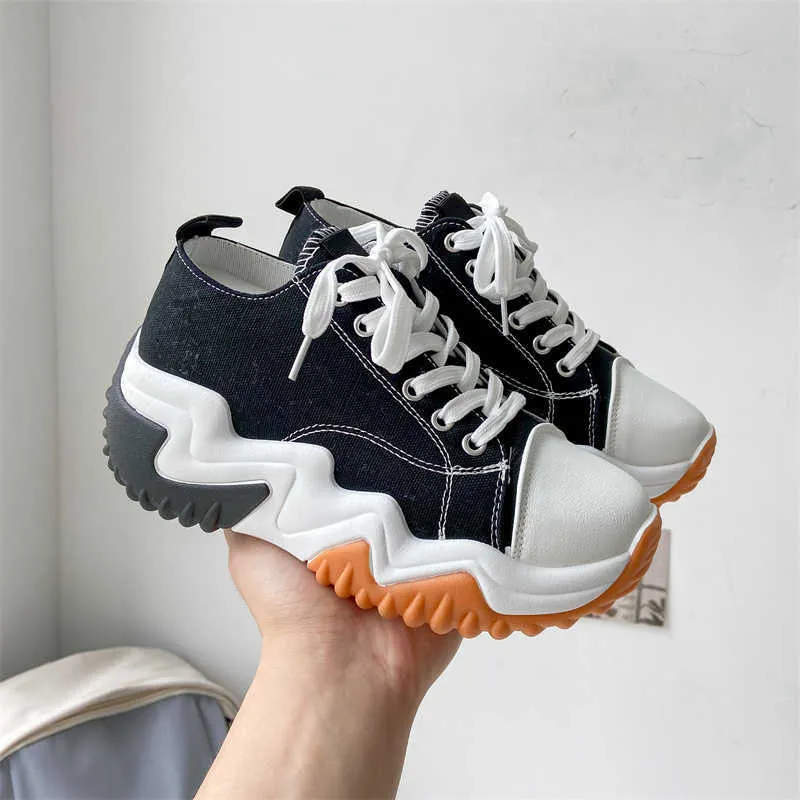 MOQ HBP Brand Brand Brand Small Custom 6 cm de hauteur de fond d'épaisseur Canvas Toile Casual Shoes Casual Shoes Platforms Chunky Sneakers For Dames