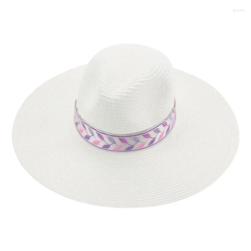 Baretten Strohoeden Vrouwen Zomerhoed Grote Rand 9.5cm Fedora Panama Effen Kaki Zwart Wit Strand Voor Sombrero de Mujer