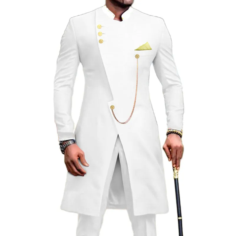 Guapo padrino de boda con cuatro botones, trajes de hombre de esmoquin con solapa mandarín para boda/graduación/cena, chaqueta para hombre (chaqueta + corbata + pantalones) T338