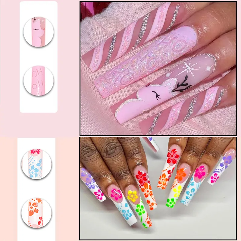 24 long square fake nails with jelly glue Dance Nail Art European and American wear nails removable fake nail patch for re-use pressed on nails