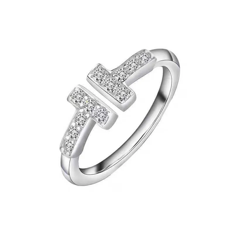 2024 Designer Tijia T-vormige open ring verguld met 18k roségoud diamant mesh Red Diamond Wit Fritillaria Ring High Edition Fashion Style Xwri