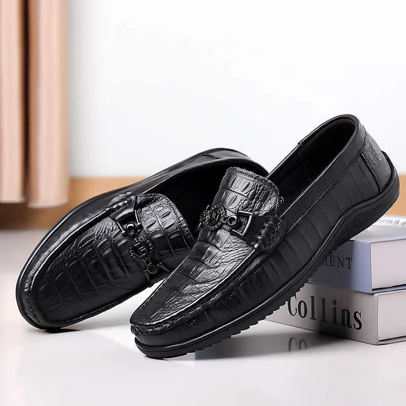 Hbp não-marca de alta qualidade clássico couro genuíno sapatos de luxo estilo crocodilo em relevo formal mocassins masculinos