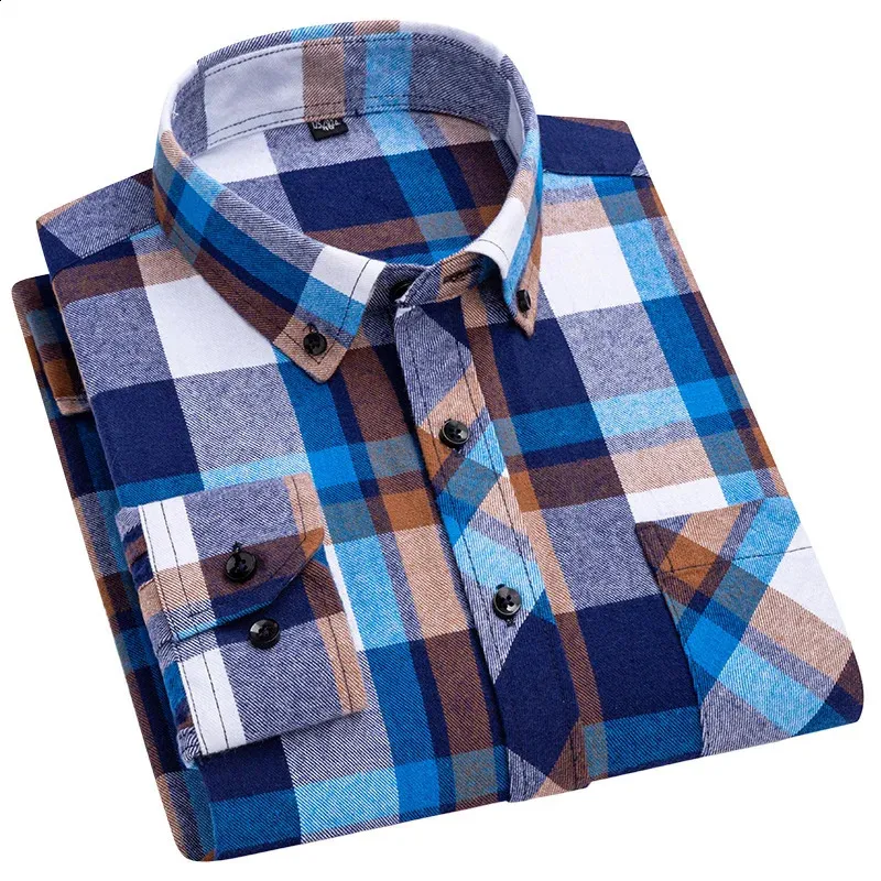 S-8XL coton mode chemises à carreaux pour hommes à manches longues simple poche plaquée conception jeune décontracté coupe Standard chemise en flanelle épaisse240318