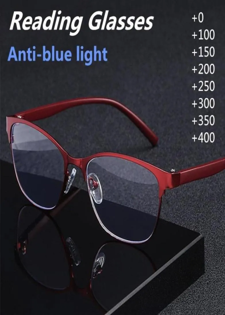 Solglasögon Fashionabla stålläder Antiblue Full Frame Reading Glasses Business Computer för äldre män och kvinnor8853816
