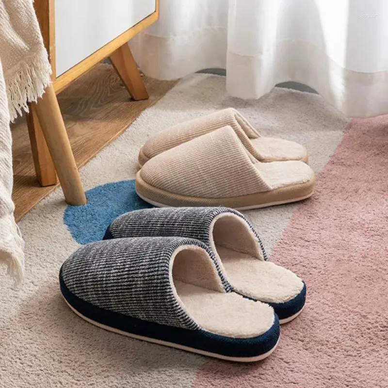 Slippers Women's Home Cotton Shoes Indoor Warm Men's Bedroom Couples Non-slip House Slipper Plush Flat Foor Slides