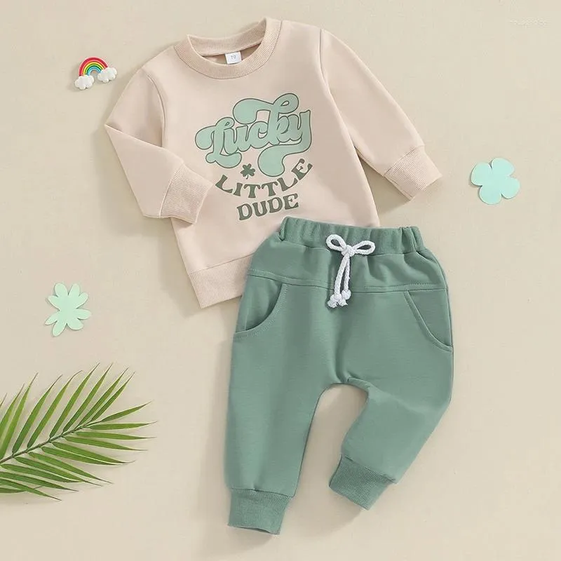 Clothing Sets Infant Toddler Baby Boy St Patricks Day Outfit Letter Clover Sweatshirt Pullover Long Sleeve Sweater Top Pants Set