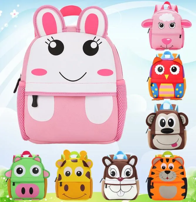 Crianças mochilas 3d animal crianças mochilas design da marca meninas meninos mochila da criança neoprene sacos de escola jardim de infância dos desenhos animados bag8121169