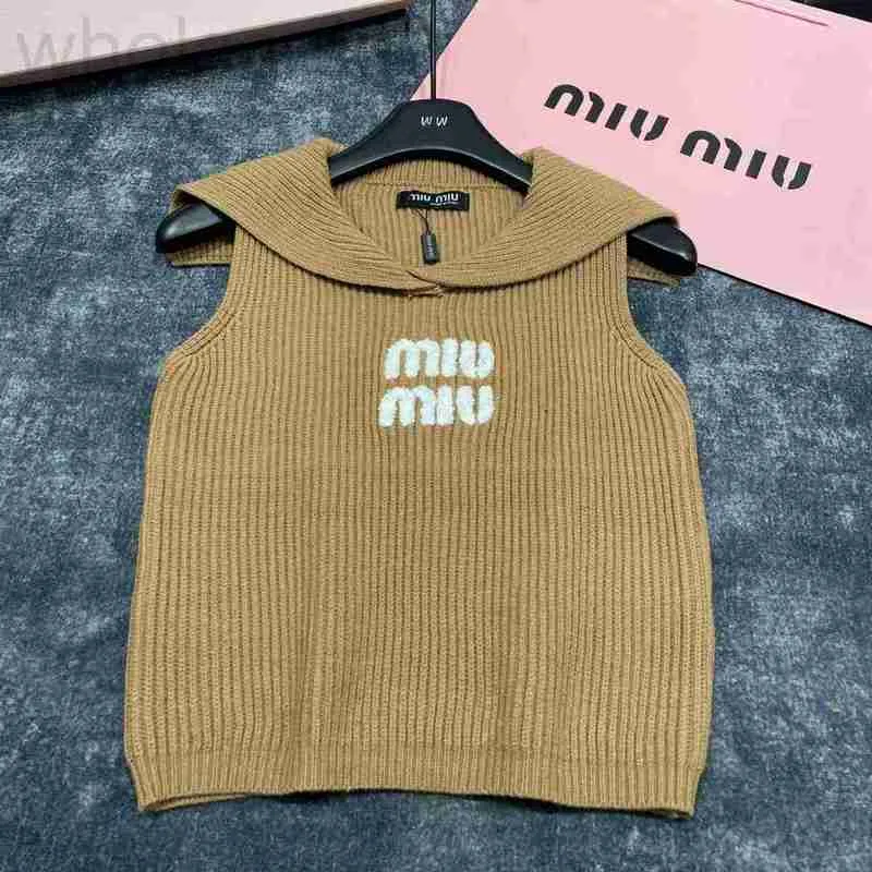 Women's Tanks & Camis designer Mi24 early spring new navy style three-dimensional letter decoration collar design wireless versatile knitted vest NY8B