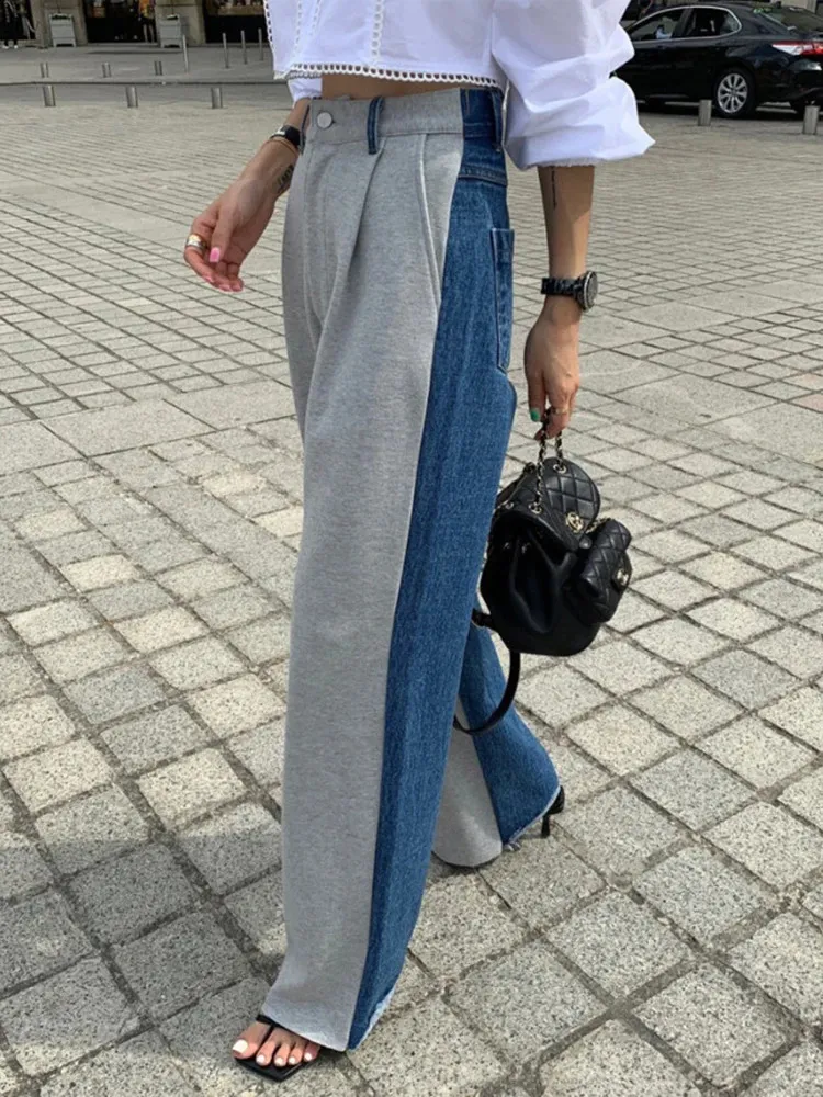 Hit couleur Jean taille haute dégradé bleu Denim pantalon femme Streetwear Chic maman Jean fermeture éclair poche pantalon KM81436 240228