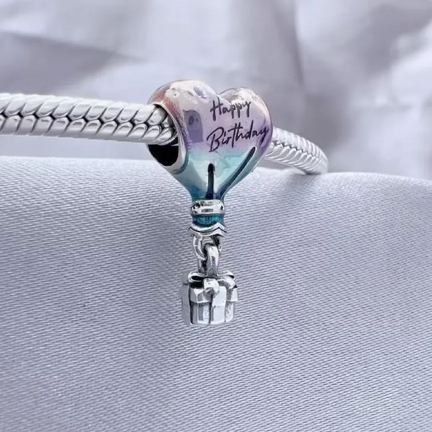 Happy Birthday Hot Air Balloon Charm 925 Sterling Silver Ladies Fit Pendant Beads Birthday Gift Beads Bracelet Necklace Jewelry 791501C01 Fashion Jewel