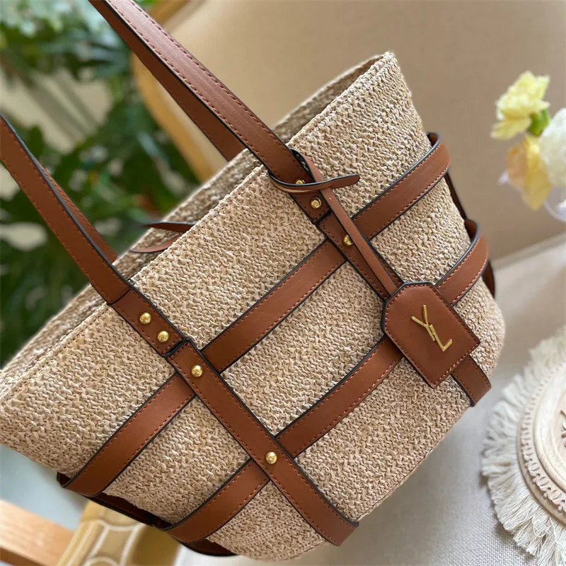 Y L Luxurys Women Woody Totes Designer Beach Shopping Straw Handbags Raffia Grass Woven Shoulder Bags Ladies Y Handbag Shopper Purse Tote