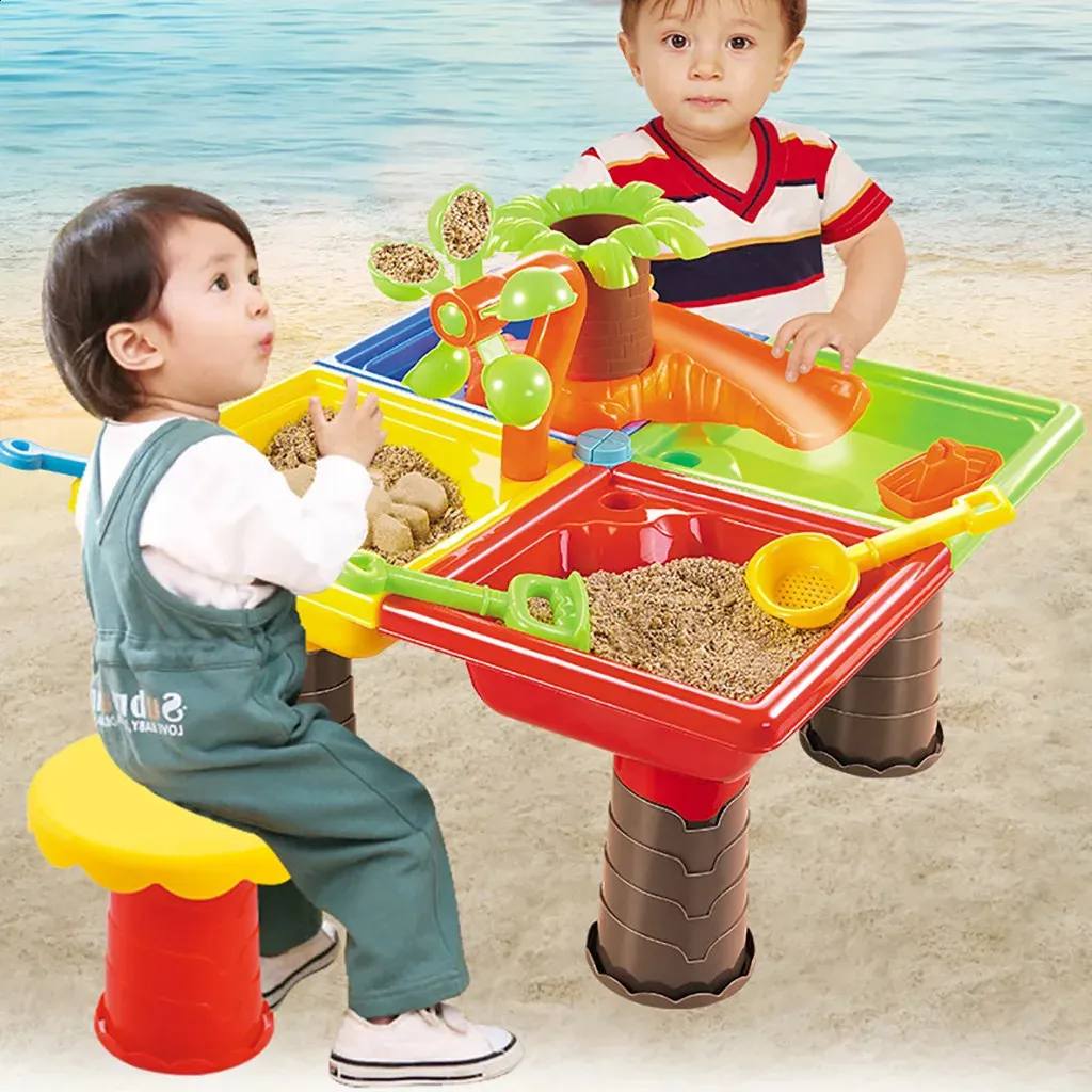 Sand Water Table Outdoor Garden Sandbox Set Play Kids Summer Beach Toy Game Interactive 240304