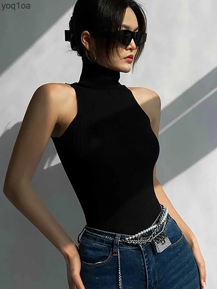 Kvinnors tankar Camis Heliar Women Off Shoulder Tops Turtleneck Tank Tops Sticked Hot Tops Women 2023 Summer Skinny Round Neck Solid Cute Croppedl2403