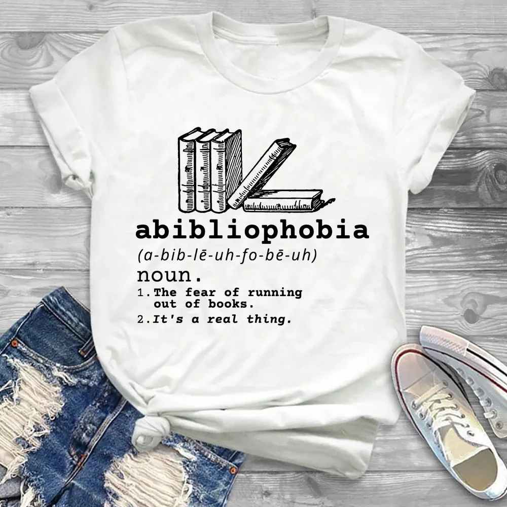 Tişört Abibliophobia T Shirt Kitap Aşık Okuyucu Hediye Kitap Kütü Hediyeleri Grafik Pamuk Gömlek