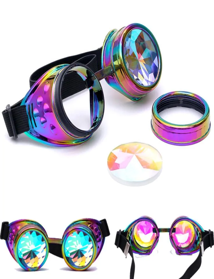 CFGOGGLE Halloween kaléidoscope lunettes colorées Steampunk femmes rétro lunettes hommes fête EDM lunettes de soleil lentille diffractée 3094552