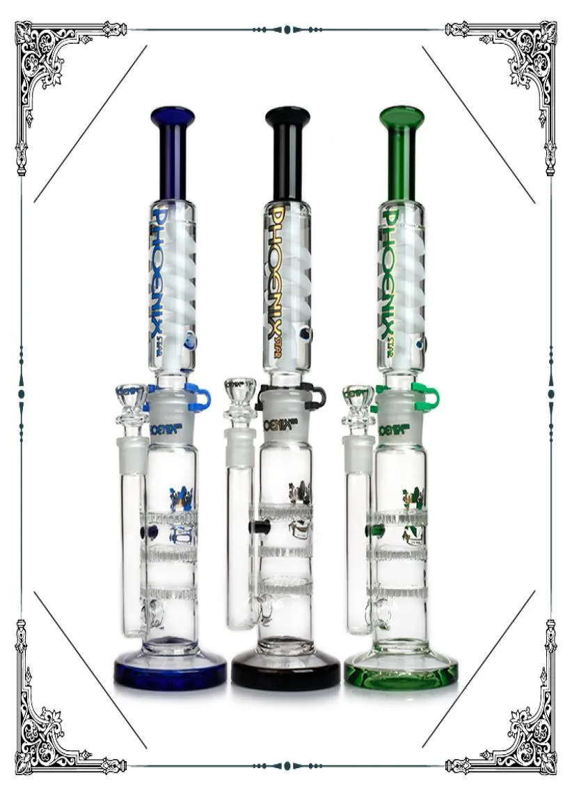 Phoenixstar Glass Hookahs Straight Bong Glycerin Zable Coil Tube Water Pipe Triple Honeycomb Perc Heady Glass Bong Glass Pipes9548219