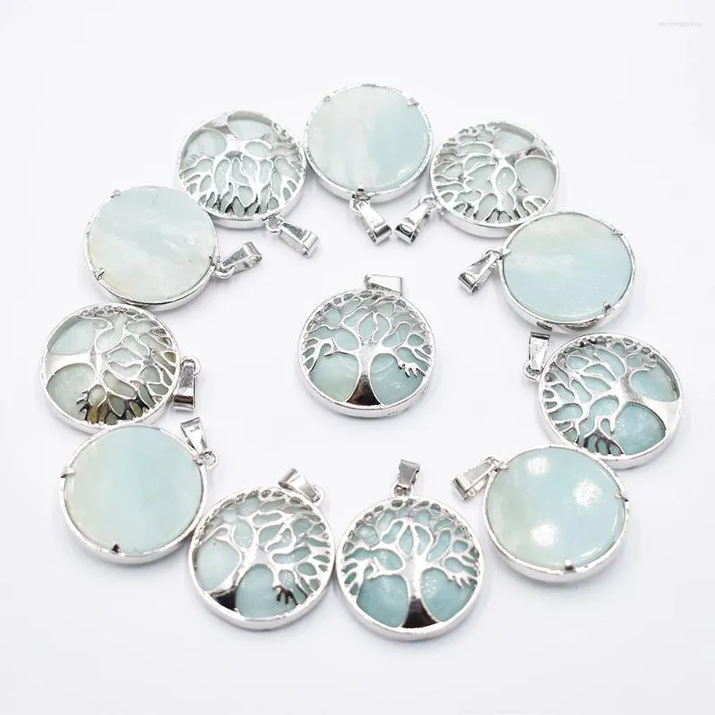 Pendant Necklaces Wholesale 12pcs/lot Fashion Natural Stone Amazones Alloy Tree Of Life Pendants For Jewelry Accessories Marking