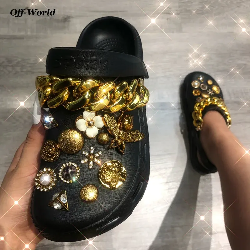 Boots Summer Women Slippers With Charms Chain Platform Outdoor Garden Shoes Sandals Flip Flops Fashion Punk Slippers Women Shoes