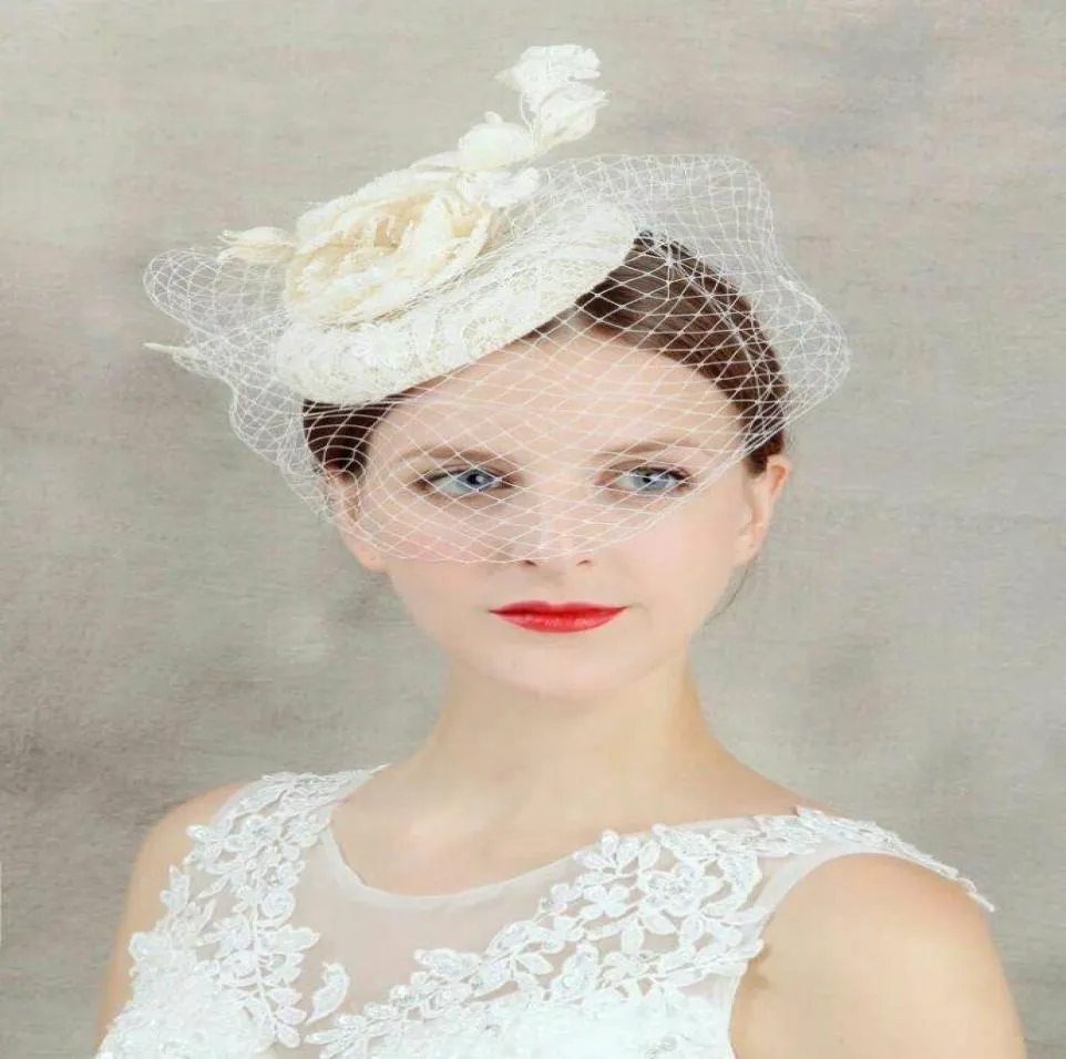 Piękny vintage France Bird Cage Bridal Flowal Ręcznie robione kwiaty fascynator panny młodej czapki ślubne czapki tanie w Stock9503930