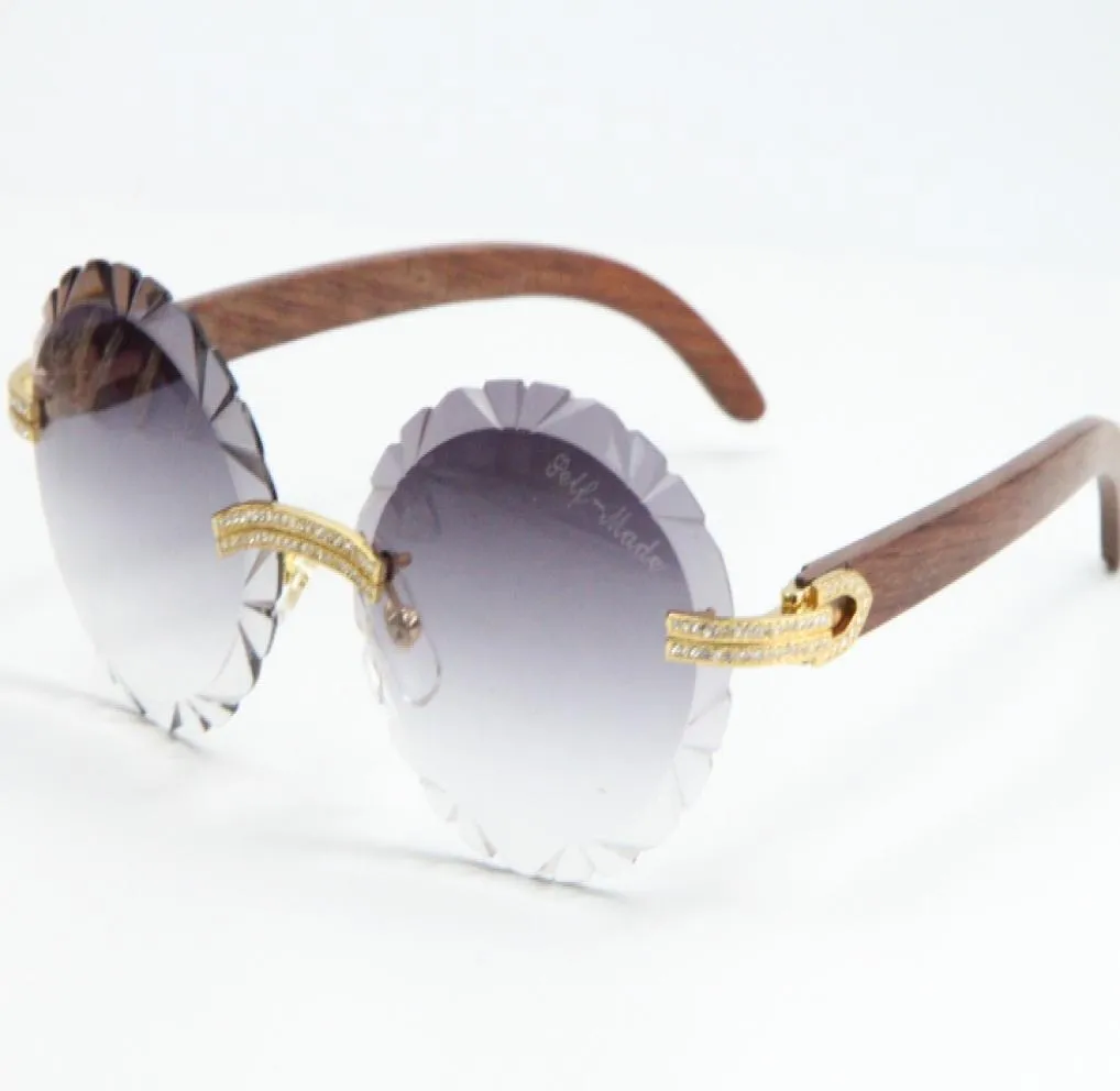 2020 Säljer dubbla rad stora stenar Rimless Glasses 3524012a Metal Mix Wood Overdimensionerad runda glasögon unika överdimensionerade former Sunglas5217287