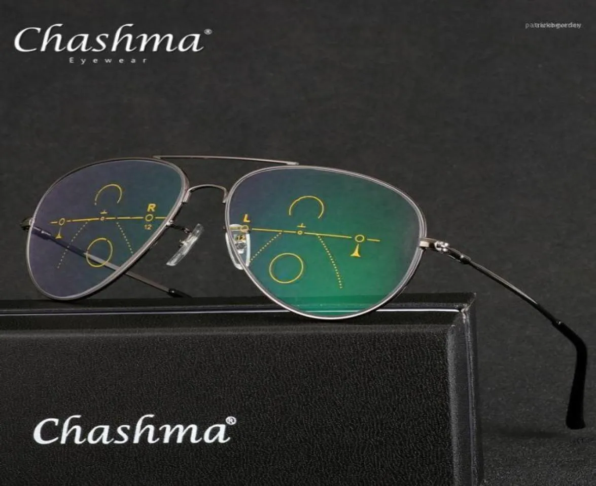 Óculos de sol CHASHMA Marca Progressiva Lente Multifocal Óculos de Leitura Homens Presbiopia Hipermetropia Bifocal Titânio de Grau 1514390444