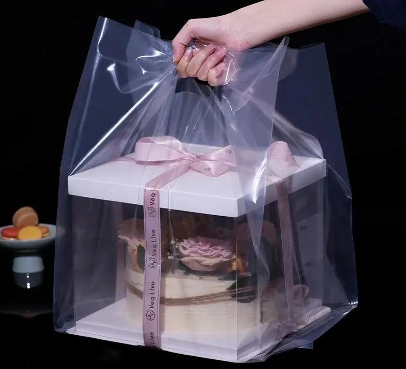 Frosted Transparent Portable Stand Plastic Baking 4" 6" 8" 10" Cake Bread Dessert Food Packaging Takeaway Bags