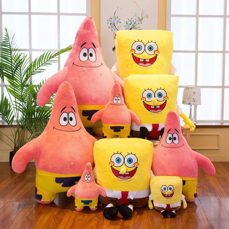 Boneca de estrela do mar rosa de desenho animado, boneca de esponja amarela, brinquedos de pelúcia, presentes de aniversário para casa, decoração de quarto