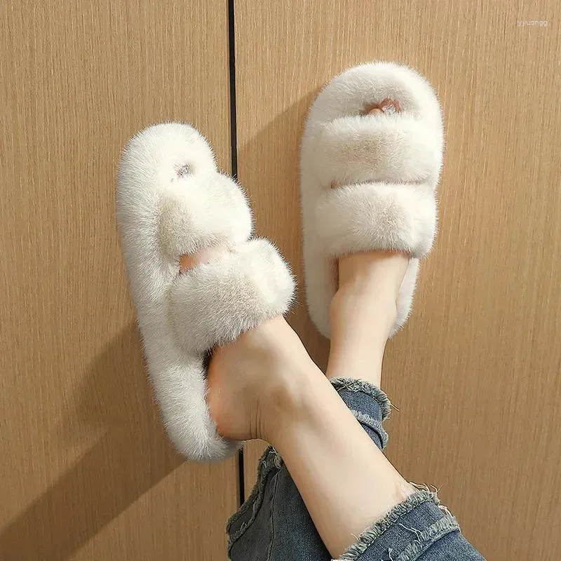 Женские плюшевые тапочки, осенне-зимняя хлопковая изоляция 2024 года, домашняя женская обувь на плоской подошве