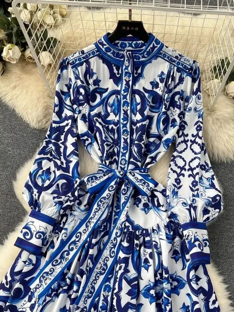 zimmerman dress Casual Dresses Runway Red Blue White Porcelain Print  Holiday Maxi Dress Women's Breasted Loose Lace Up Belt Long Robe  partydress promdress Dress 6ca from Dhgate Basic & Casual Dresses -