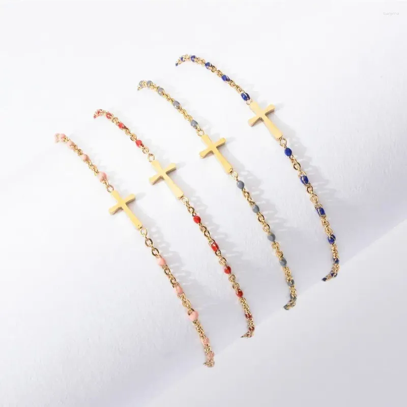 Strand aço inoxidável meninas cruz pingente colorido esmalte pulseira feminino estilo coreano mão corrente jóias acessórios