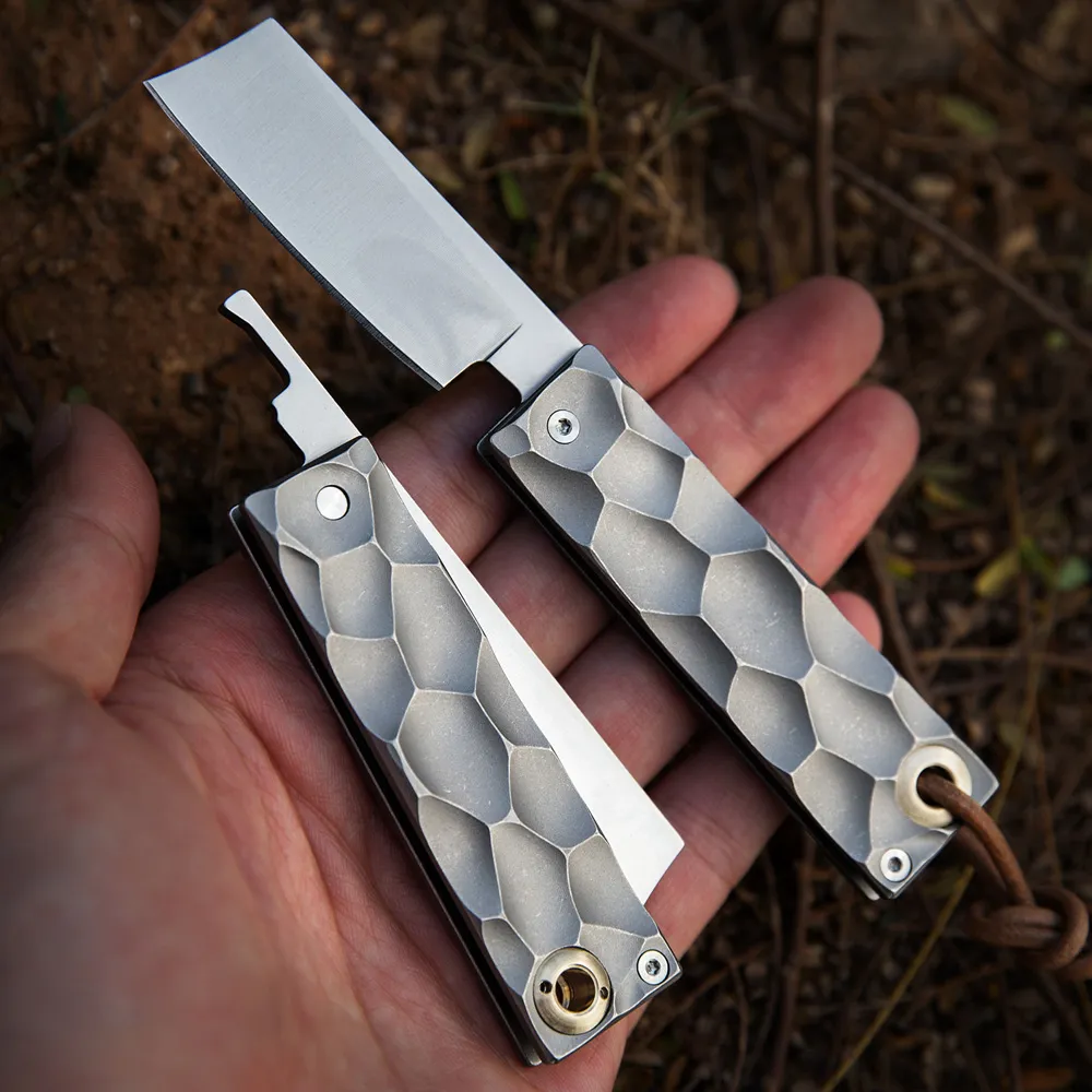 New A5025 High End Pocket Folding Knife D2 Satin Razor Blade CNC TC4 Titanium Alloy Handle Outdoor Camping Hiking Fishing EDC Pocket Knives