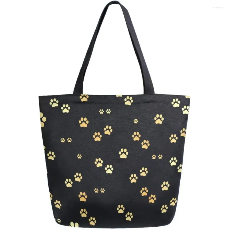 Shopping Bags Cute Golden Dog Print Footprin Large Market Beach Travel Reusable Grocery Tote Bag School Portable Storage HandBag