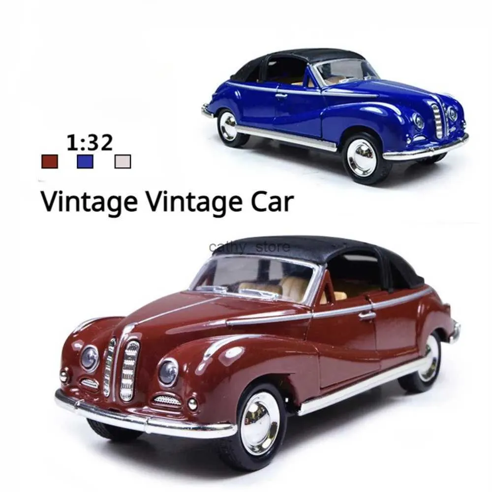 Diecast Model Cars 1/32 Alloy Diecasts Vintage Car Model Toys Classic Pull Back Vehicles Crianças Enfeites de bolo de aniversário para presentes de coleçãoL2403