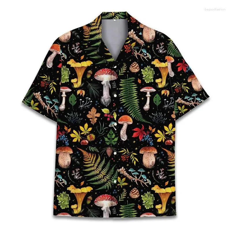 Men's Casual Shirts Colorful Mushroom 3d Print Hawaiian Shirt Men Summer Vacation Button Lapel Short Sleeve Street Beach Aloha Clothing