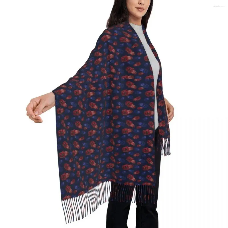 Sjaals Hamsa Handsjaal Rood en Blauw Outdoor Sjaal Wraps Met Kwastje Dames Grote Winter Grafische Bufanda