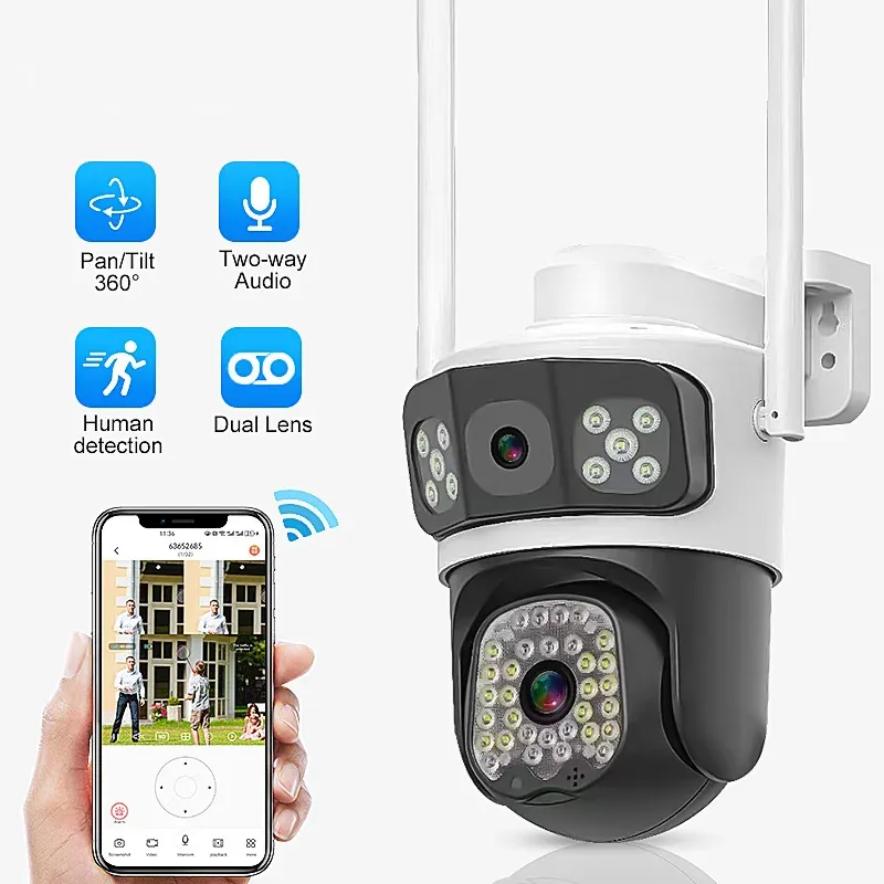 QX114 HD PIR Bewegungserkennung IR Nachtsicht Wasserdichte V380 binokulare Überwachungskameras Outdoor T6 WIFI Sicherheitskamera