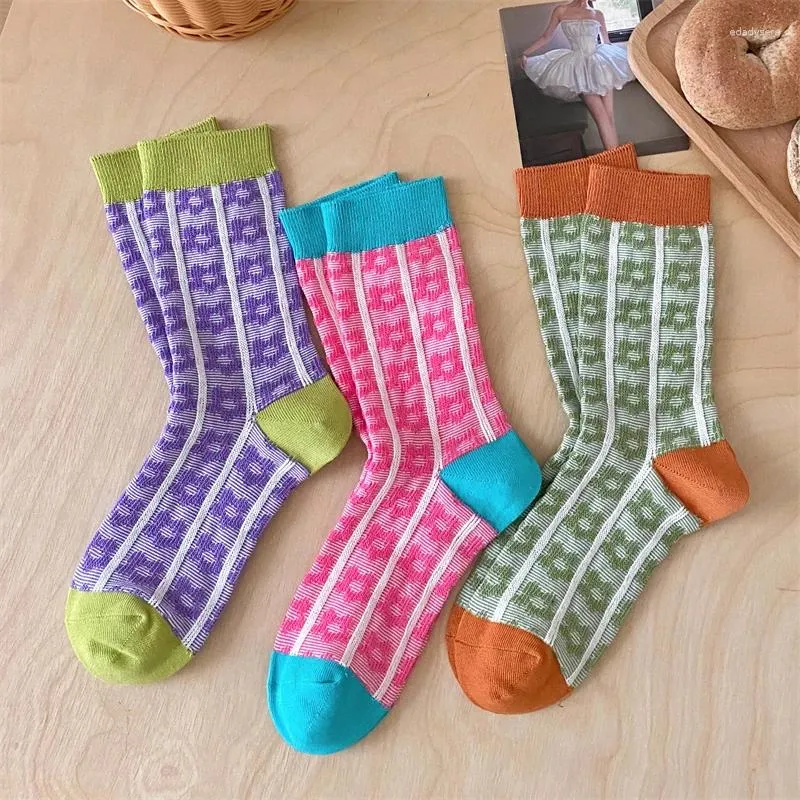Women Socks Fashion For Fresh Spring Colorful Breathable Casual Korean Style Mixed-Color Long Ladies Crew Flower