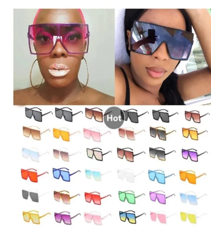 34 couleurs entières une pièce lunettes de soleil carrées pour femmes hommes Vintage surdimensionné dégradé lunettes de soleil femme nuances élégantes Uv4009776743