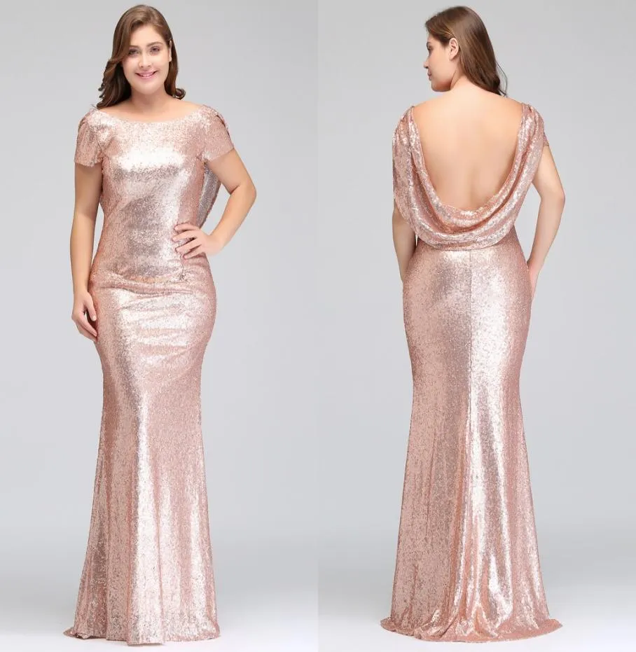 Plus Size Rose Gold Vestidos de Dama de Honra Longo Espumante 2018 Novas Mulheres Elegantes Sereia Lantejoulas Noite Prom Party Vestido Celebridade Fo4008618