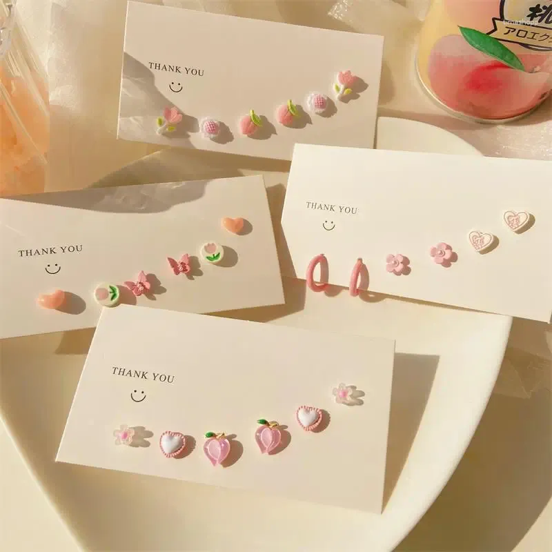 Stud Earrings Flower Small Ear Set Women's Sweet Cute Jewelry All Match Three Piece Fashion Birthday Gifts