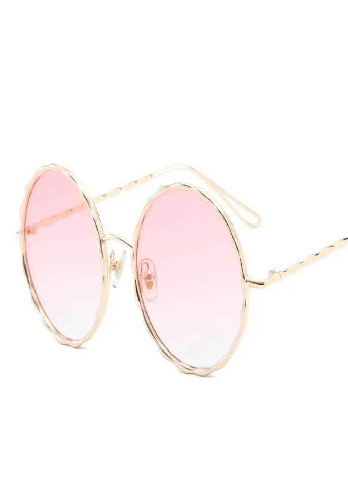 Pink Lens Gothic Round Sunglasses For Man 2017 Tennis Polarised Gold Stainless Frame Outdoor Steampunk Designer Glasses Vintage Wi8217503