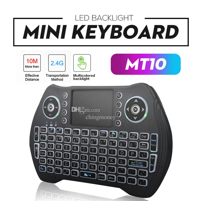 MT10 Teclado sem fio Air Mouse Bateria de lítio Touchpad portátil 3 cores retroiluminado 2.4G Touchpad sem fio para media player Android TV BOX Acessórios