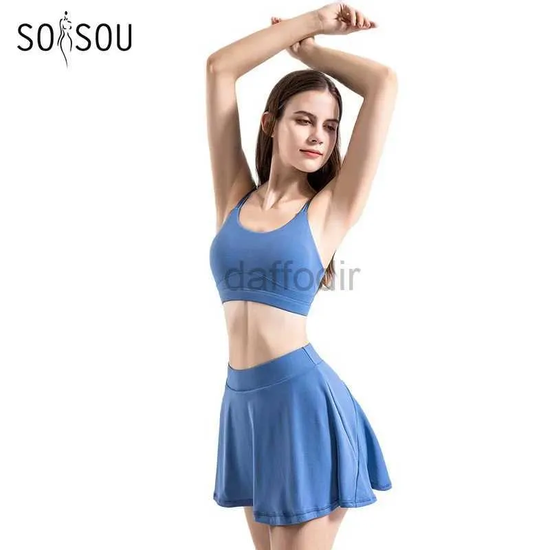 Women's Tracksuits SOISOU Gym Fitness Women Shorts Set Tennis Skirt Suit Sport Bra Shorts Elastic Women Clothing 24318